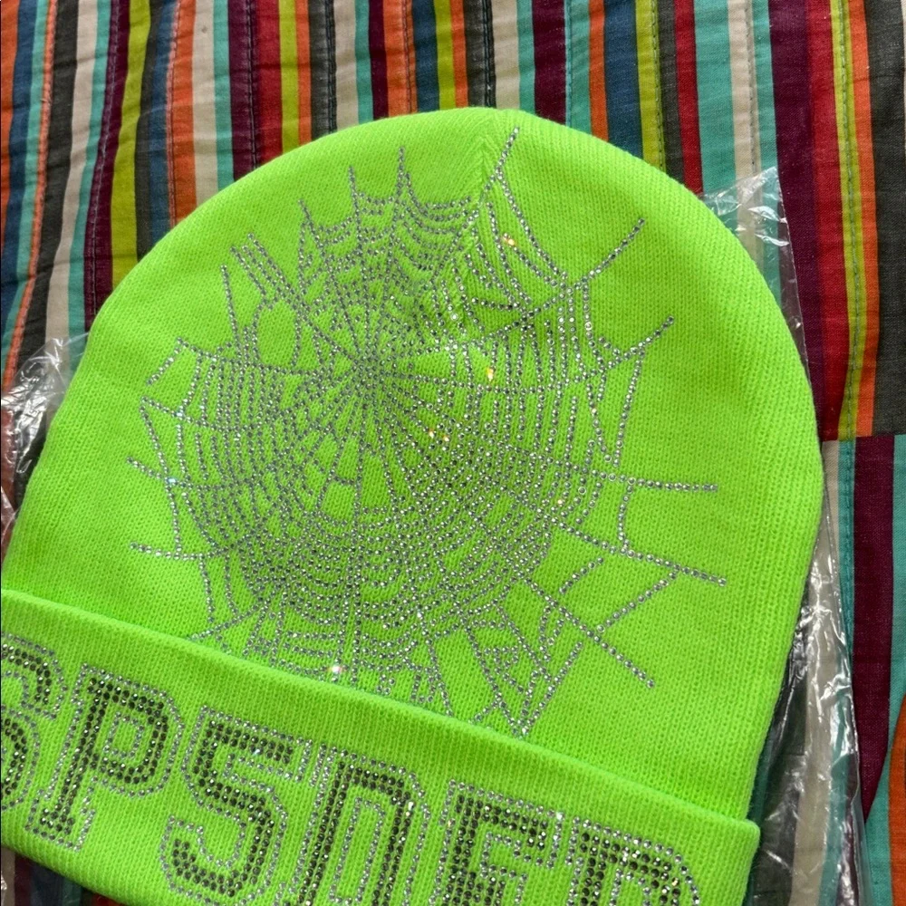 70% off  Sp5der Worldwide Rhinestone Beanie Size OSFA Neon Green NEW